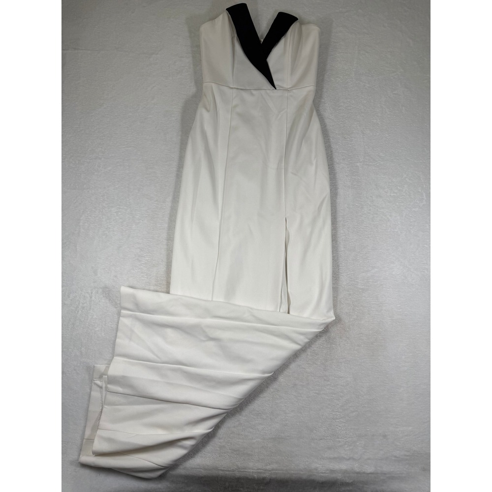 Liv‎ Foster White Strapless Tuxedo Lapel Maxi Gown Dress with Slit Size 0